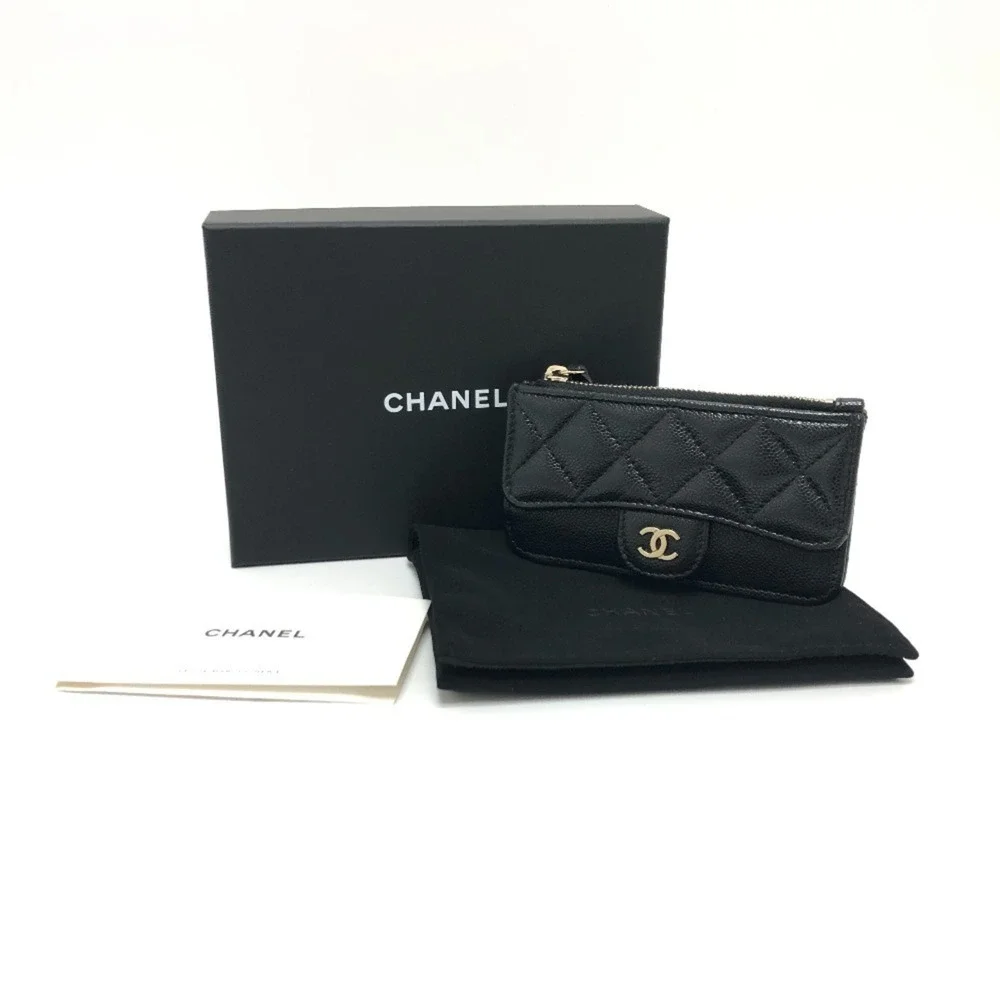 CHANEL Black Caviar Leather Logo Wallet